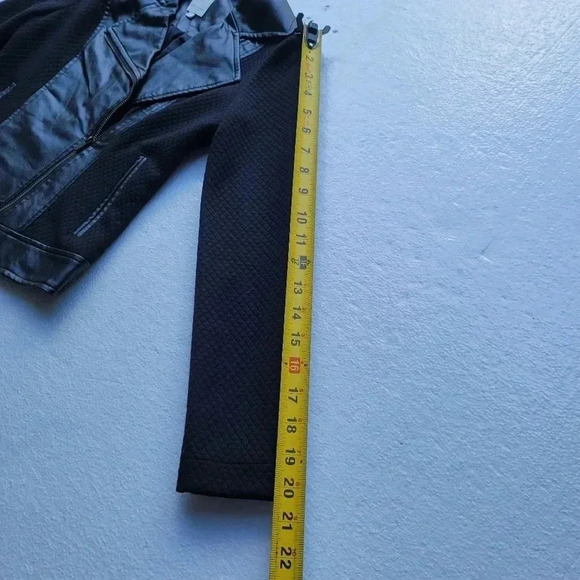 Ella Moss Girls Solid Black Faux Leather Quilted Long Sleeve Jacket Size 12 - Picture 8 of 10